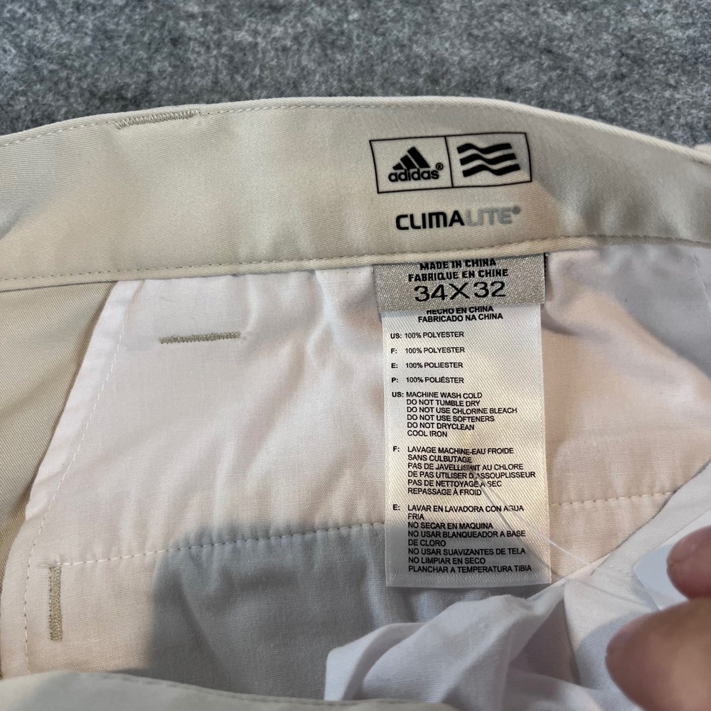 Adidas Men Climalite Flat Front Golf Pants Ecru Beige 34x32 Performance Trousers - Picture 6 of 9